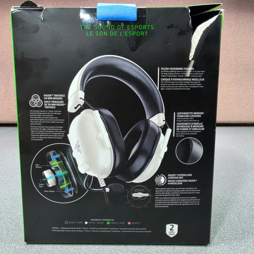 Razer BlackShark V2 X Headset White Excellent Wired 7.1 Surround Sound